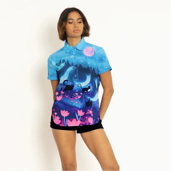Blackmilk - “Kitty Parade Cute as a Button” shirt - ghost cats - Picture 6 of 10